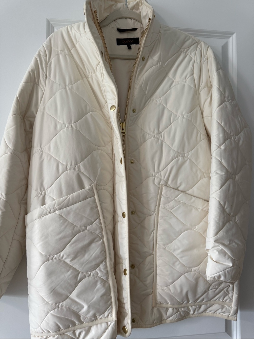 Quince Off-White Quilted Puffer Jacket with Gold Hardware